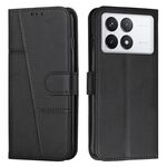 Custodia per telefono in pelle con fibbia in pelle di vitello con cuciture per Xiaomi Redmi K70 / K70 Pro (nero)