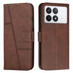 Custodia per telefono in pelle con fibbia in pelle di vitello con cuciture per Xiaomi Redmi K70 / K70 Pro (marrone)