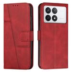Custodia per telefono in pelle con fibbia in pelle di vitello con cuciture per Xiaomi Redmi K70 / K70 Pro (rosso)