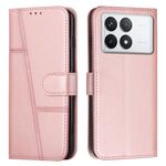 Custodia per telefono in pelle con fibbia in pelle di vitello con cuciture per Xiaomi Redmi K70 / K70 Pro (oro rosa)