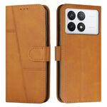 Custodia per telefono in pelle con fibbia in pelle di vitello con cuciture per Xiaomi Redmi K70 / K70 Pro (giallo)