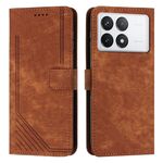 Per Xiaomi Redmi K70 / K70 Pro Custodia per telefono in pelle con motivo a strisce Skin Feel con cordino lungo (marrone)