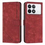 Per Xiaomi Redmi K70 / K70 Pro Custodia per telefono in pelle con motivo a strisce Skin Feel con cordino lungo(Rosso)