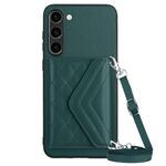 Custodia per telefono RFID con texture rombica per Samsung Galaxy S23+ 5G con cordino lungo (verde)