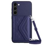 Custodia per telefono RFID con texture rombica per Samsung Galaxy S23+ 5G con cordino lungo (viola scuro)
