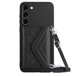 Custodia per telefono RFID con texture rombica per Samsung Galaxy S23+ 5G con cordino lungo (nero)