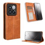 Custodia per telefono in pelle con texture retrò con fibbia magnetica Xiaomi 14 Pro (marrone)