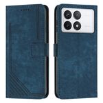 Per Xiaomi Redmi K70 / K70 Pro Custodia per telefono in pelle con motivo a strisce Skin Feel con cordino lungo (blu)