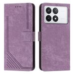 Per Xiaomi Redmi K70 / K70 Pro Custodia per telefono in pelle con motivo a strisce Skin Feel con cordino lungo (viola)