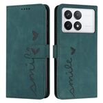 Per Xiaomi Redmi K70 / K70 Pro Custodia per cellulare in pelle con sensazione di cuore in rilievo con cordino lungo(Verde)