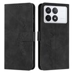 Per Xiaomi Redmi K70 / K70 Pro Custodia per cellulare in pelle con sensazione di cuore in rilievo con cordino lungo (nero)