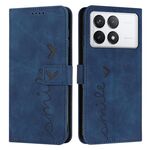 Per Xiaomi Redmi K70 / K70 Pro Custodia per cellulare in pelle con sensazione di cuore in rilievo con cordino lungo (blu)