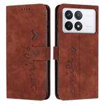 Per Xiaomi Redmi K70 / K70 Pro Custodia per cellulare in pelle con sensazione di cuore in rilievo con cordino lungo (marrone)