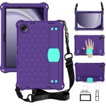 Per Samsung Galaxy Tab A9+ 11 X216B Custodia per tablet PC ibrida EVA a nido d'ape con cinturino (viola+acqua)