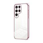 Custodia per telefono con foro fine con placcatura trasparente per Samsung Galaxy S24 Ultra 5G (rosa)