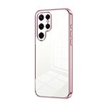 Custodia per telefono con foro fine con placcatura trasparente per Samsung Galaxy S22 Ultra 5G (rosa)