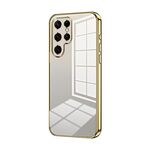 Custodia per telefono con foro fine con placcatura trasparente per Samsung Galaxy S22 Ultra 5G (oro)
