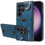Per Samsung Galaxy S24 Ultra 5G Custodia per telefono con anello per slot per scheda di vitello (blu)