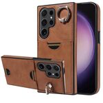 Per Samsung Galaxy S24 Ultra 5G Custodia per telefono con anello per slot per schede in vitello (marrone)
