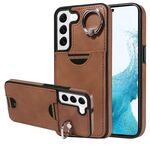 Per Samsung Galaxy S22 5G Custodia per telefono con anello per slot per schede in vitello (marrone)
