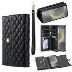 Custodia per telefono in pelle rombica con portafoglio multi-scheda con cerniera per Samsung Galaxy S22+ 5G (nera)