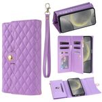 Custodia per telefono in pelle rombica con portafoglio multi-scheda con cerniera per Samsung Galaxy S22+ 5G (viola)
