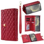 Custodia per telefono in pelle rombica con cerniera multi-card per Samsung Galaxy S22+ 5G (rossa)