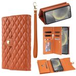 Custodia per telefono in pelle rombica con portafoglio multi-scheda con cerniera per Samsung Galaxy S22+ 5G (marrone)
