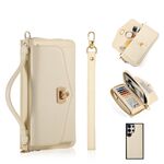 Per Samsung Galaxy S24 Ultra 5G Custodia a tracolla multifunzionale con cerniera Portafoglio in pelle Litchi (Beige)