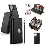 Per Samsung Galaxy S24+ 5G Custodia a tracolla multifunzionale con cerniera Portafoglio in pelle Litchi (Nero)