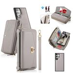Per Samsung Galaxy S24 5G Custodia a tracolla multifunzionale con cerniera Portafoglio in pelle Litchi (Grigio)
