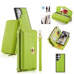Per Samsung Galaxy S24 5G Custodia a tracolla multifunzionale con cerniera Portafoglio in pelle Litchi (Verde)