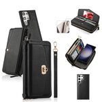 Per Samsung Galaxy S23+ 5G Custodia a tracolla multifunzionale con cerniera Portafoglio in pelle Litchi (Nero)