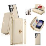 Per Samsung Galaxy S23+ 5G Custodia a tracolla multifunzionale con cerniera Portafoglio in pelle Litchi (Beige)