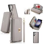 Per Samsung Galaxy S23 5G Custodia a tracolla multifunzionale con cerniera Portafoglio in pelle Litchi (Grigio)