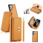 Per Samsung Galaxy S22 Ultra 5G Custodia a tracolla multifunzionale con cerniera Portafoglio in pelle Litchi (Arancione)