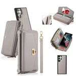 Per Samsung Galaxy S22 Ultra 5G Custodia a tracolla multifunzionale con cerniera Portafoglio in pelle Litchi (Grigio)