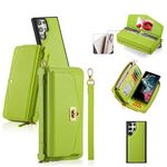 Per Samsung Galaxy S22 Ultra 5G Custodia a tracolla multifunzionale con cerniera Portafoglio in pelle Litchi (Verde)
