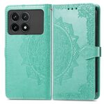 Custodia per telefono in pelle goffrata con fiori mandala per Xiaomi Redmi K70 Pro (verde)