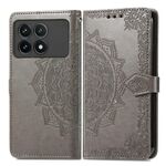 Custodia per telefono in pelle goffrata con fiori mandala per Xiaomi Redmi K70 Pro (grigio)