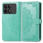 Custodia per telefono in pelle goffrata con fiori mandala per Xiaomi Redmi K70E (verde)