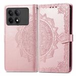 Per Xiaomi Redmi K70E Custodia per cellulare in pelle con motivo floreale mandala (oro rosa)