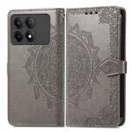 Per Xiaomi Redmi K70E Custodia per telefono in pelle con motivo floreale mandala in rilievo (grigio)