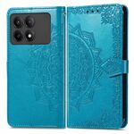 Per Xiaomi Redmi K70E Custodia per telefono in pelle con motivo floreale mandala in rilievo (blu)