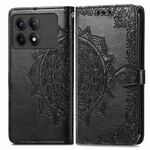 Per Xiaomi Redmi K70E Custodia per cellulare in pelle con fiori mandala in rilievo (nera)
