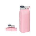Bottiglia per il latte pieghevole da viaggio in silicone portatile da 600 ml per sport all'aria aperta, bottiglia per il latte di grande capacità (rosa)