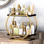 Vassoio espositore per cosmetici a 2 livelli, organizer per trucchi e portaoggetti per comò, bagno (nero con oro)