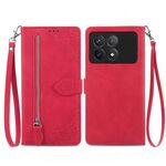 Custodia per telefono in pelle con cerniera fiore goffrato per Xiaomi Redmi K70 (rossa)
