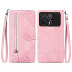 Custodia per telefono in pelle con cerniera fiore in rilievo Xiaomi Redmi K70 (rosa)