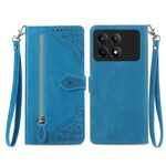 Custodia per telefono in pelle con cerniera fiore goffrato per Xiaomi Redmi K70E (blu)